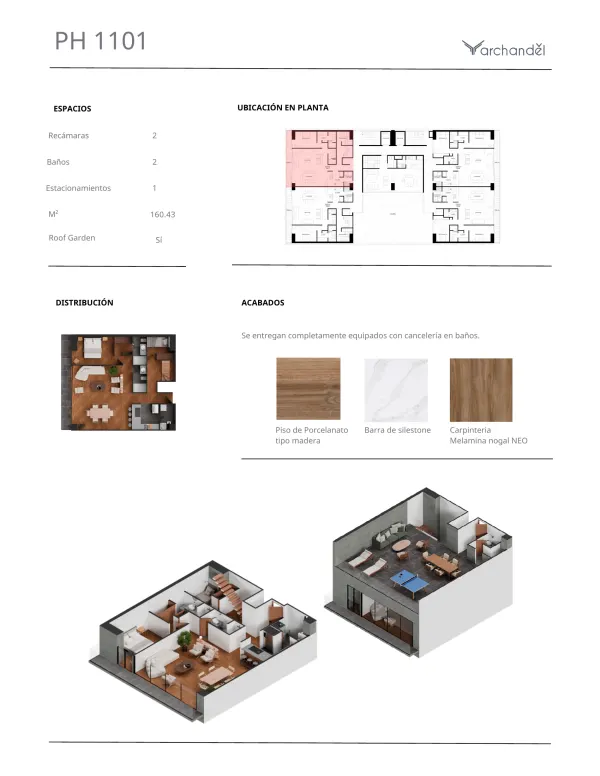 Archandel Morena 312 — Penthouse 1101 · 2 recámaras · 2 baños · 160.43 m²