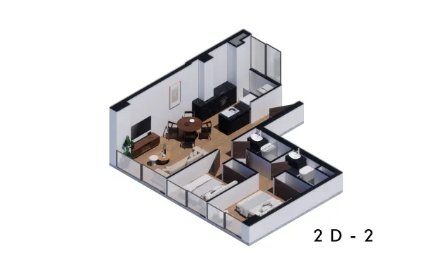 Archandel San Pedro de los Pinos — Tipo 2D-2 · 2 recámaras · 2 baños · 63 – 64 m²