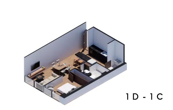 Archandel San Pedro de los Pinos — Tipo 1D-1C · 1 recámara · 1 baño · 47 – 50 m²