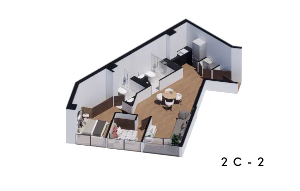 Archandel San Pedro de los Pinos — Tipo 2C-2 · 2 recámaras · 2 baños · 70 – 80 m²