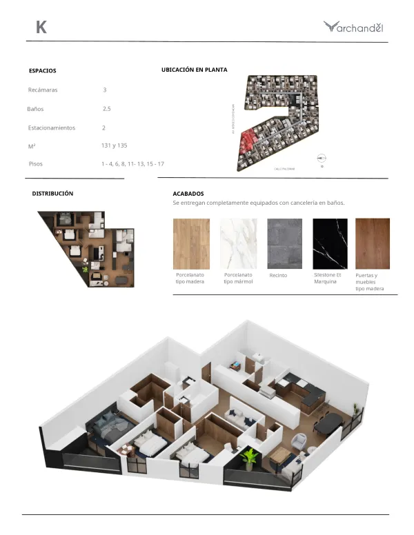 Archandel del Valle — Tipo K · 3 recámaras · 2.5 baños · 131 – 135 m²