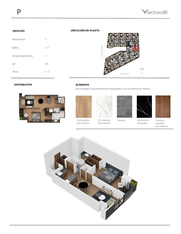 Archandel del Valle — Tipo P · 1 recámara · 1.5 baños · 60 – 65 m²