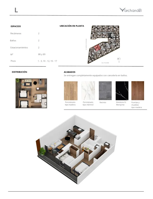 Archandel del Valle — Tipo L · 2 recámaras · 2 baños · 83 – 89 m²