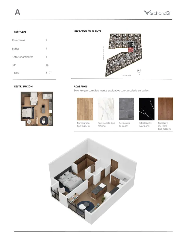 Archandel del Valle — Tipo A · 1 recámara · 1 baño · 45 – 49 m²