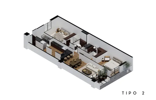 Archandel Parque México — Tipo 2 · 2 recámaras · 2.5 baños · 125 – 130 m²