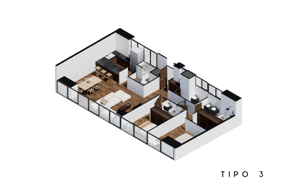 Archandel Parque México — Tipo 3 · 2 recámaras · 2.5 baños · 112 m²