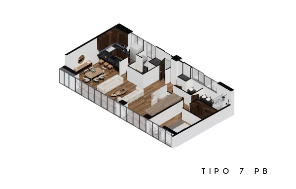 Archandel Parque México — Penthouse tipo 7 · planta baja · 2 recámaras · 3.5 baños · 287 m²