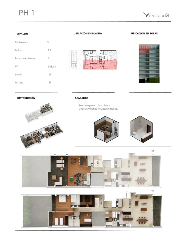 Archandel Ahuehuetes 450 — Penthouse 1 · 3 recámaras · 3.5 baños · 368.63 m²