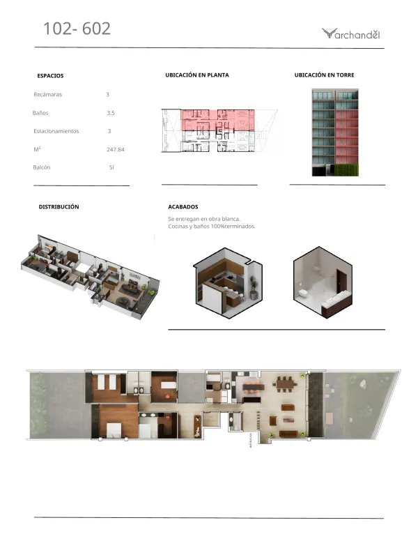 Archandel Ahuehuetes 450 — Departamentos 102 a 602 · 3 recámaras · 3.5 baños · 247.84 m²