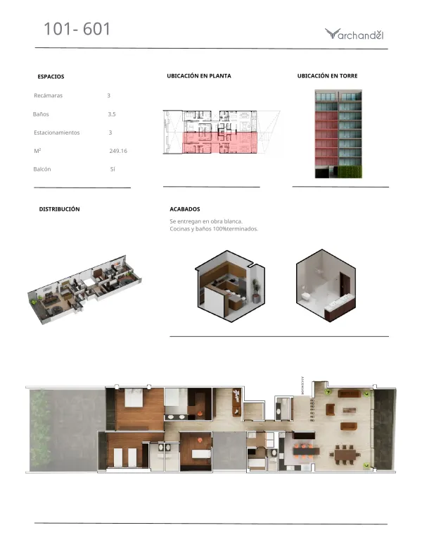 Archandel Ahuehuetes 450 — Departamentos 101 a 601 · 3 recámaras · 3.5 baños · 249.16 m²