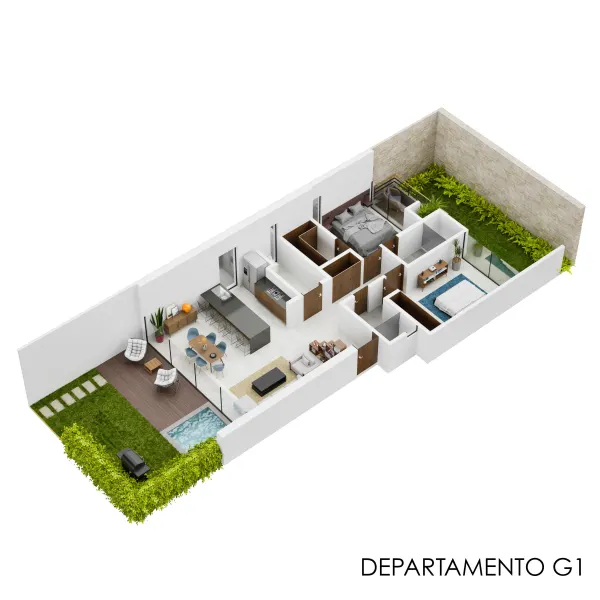 KAAY Tulum — Departamento G1 · planta baja con jardín y alberca privada