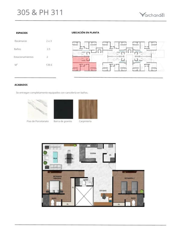 Archandel del Bosque — Departamentos 305 y PH 311 · 2 o 3 recámaras · 2.5 baños · 139.6 m²
