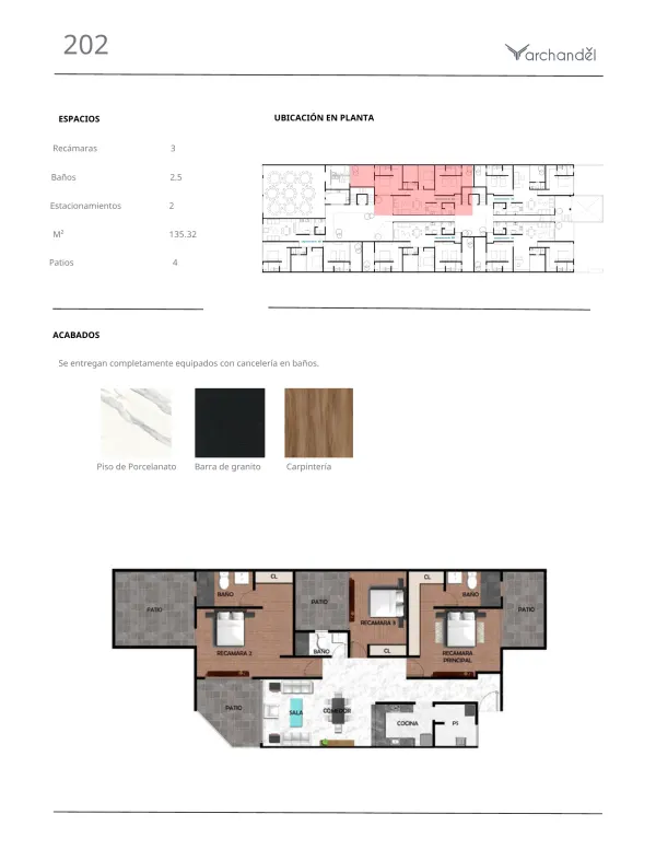Archandel del Bosque — Departamento 202 · 3 recámaras · 2.5 baños · 135.32 m²
