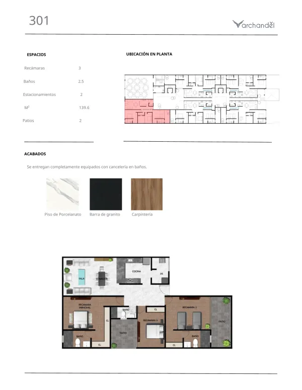 Archandel del Bosque — Departamento 301 · 3 recámaras · 2.5 baños · 139.6 m²