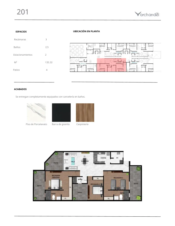 Archandel del Bosque — Departamento 201 · 3 recámaras · 2.5 baños · 135.32 m²