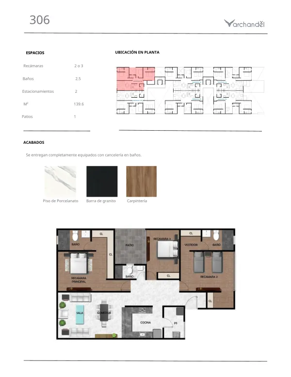 Archandel del Bosque — Departamento 306 · 2 o 3 recámaras · 2.5 baños · 139.6 m²
